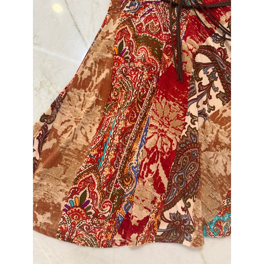 Lauren Ralph Lauren Petite Paisley Patchwork Faux Wrap Dress with Belt PM Red 71 - Picture 4 of 12